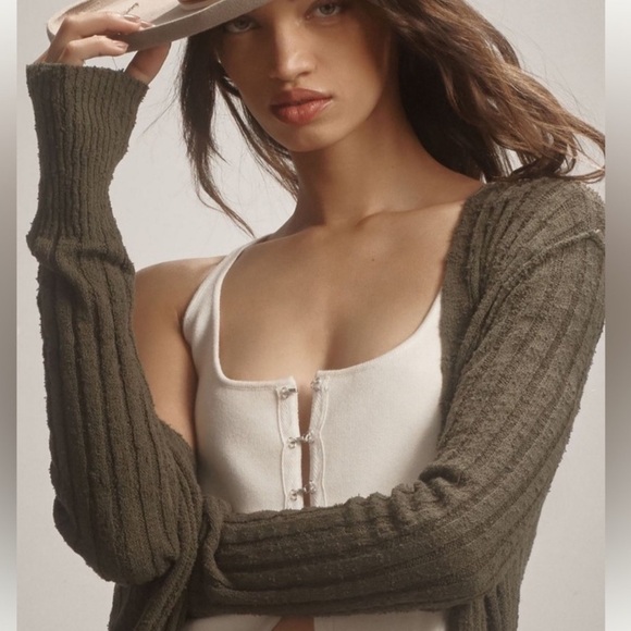 NWOT Anthropologie Pilcro Gauzy Distressed Long Duster Cardigan Sweater XS green - Picture 3 of 15